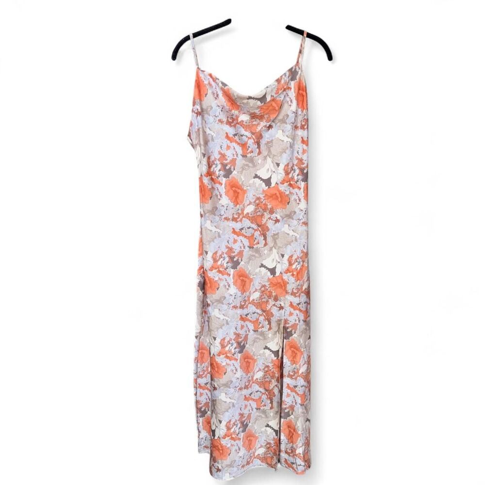 Paper Heart Floral Satin Cowl Neck Slip Midi Dress Size S